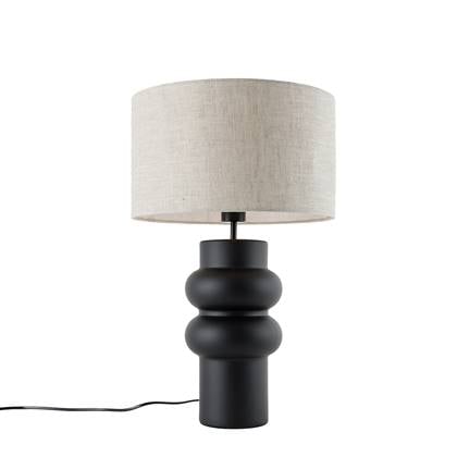 QAZQA Design tafellamp zwart 17 cm stoffen kap licht 35 cm - Grijs