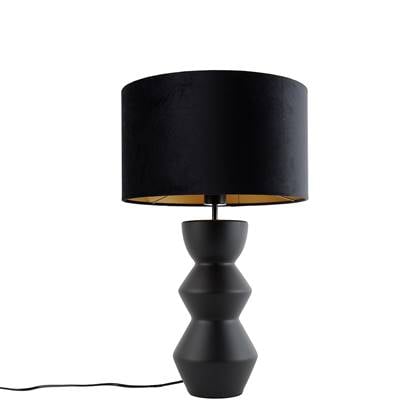 QAZQA Design tafellamp 16 cm velours kap met goud 35 cm - Zwart
