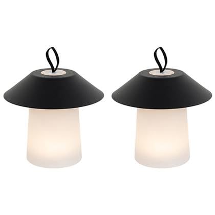 QAZQA Set van 2 tafellampen mushroom zwart incl. LED oplaadbaar -