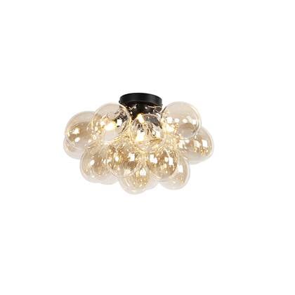 QAZQA Smart plafondlamp zwart met amber glas incl. 4 Wifi G9 - Uvas Goud