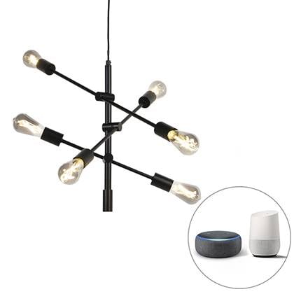 QAZQA Smart industriële hanglamp incl. 6 WiFi ST64 - Sydney Zwart
