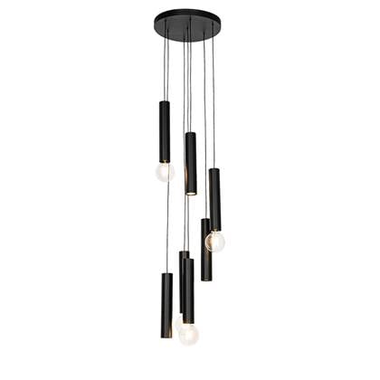 QAZQA tuba - Design Hanglamp - 4 lichts - Ø 35 cm - Zwart - Woonkamer | Slaapkamer | Keuken