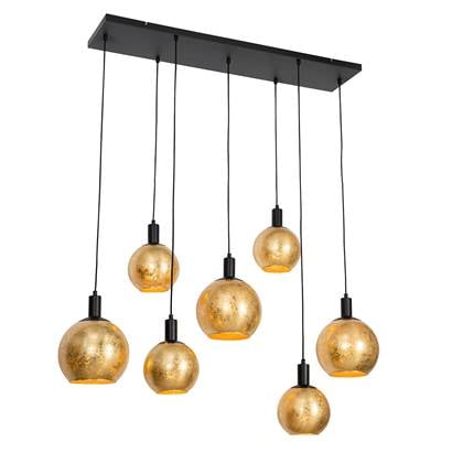 QAZQA Design hanglamp zwart met goud glas 7-lichts - Bert