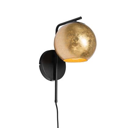 QAZQA Design wandlamp zwart met glas - Bert Goud