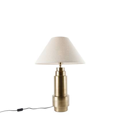 QAZQA Tafellamp brons stoffen kap 55 cm - Bruut Beige