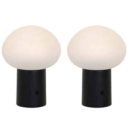 QAZQA Set van 2 tafellampen mushroom zwart incl. LED oplaadbaar -