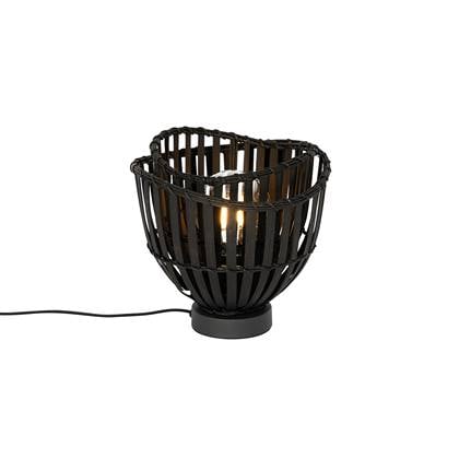 QAZQA Oosterse tafellamp bamboe 25cm - Pua Zwart