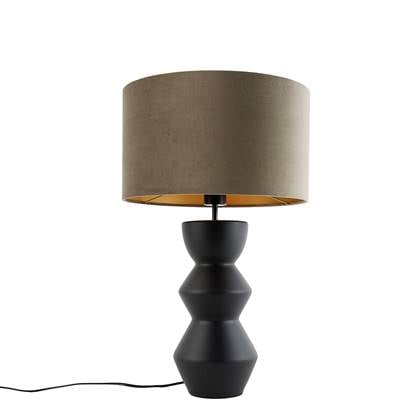 QAZQA Design tafellamp zwart 16 cm velours kap met goud 35 cm - Taupe