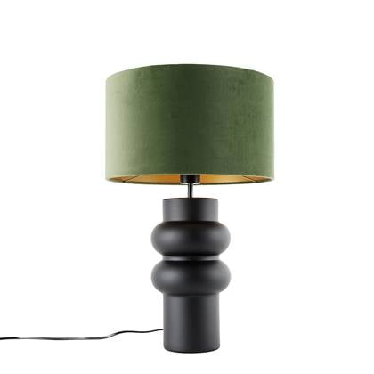 QAZQA Design tafellamp zwart 17 cm velours kap met goud 35 cm - Groen