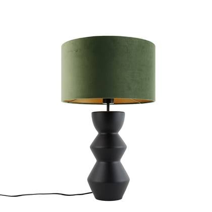 QAZQA Design tafellamp zwart 16 cm velours kap met goud 35 cm - Groen
