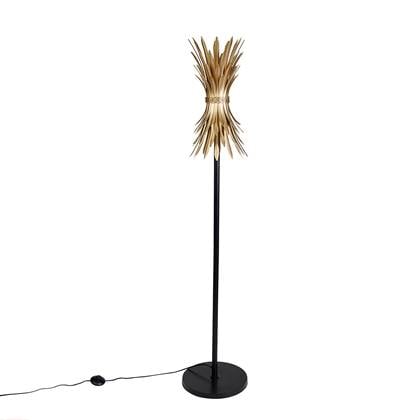 QAZQA wesley - Art Deco Vloerlamp - 1 lichts - H 152 cm - Zwart Goud - Woonkamer | Slaapkamer | Keuken