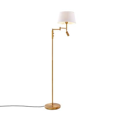 QAZQA Vloerlamp met witte kap en verstelbare leeslamp - Ladas Brons