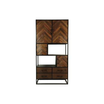 Wandkast Verona - 100x40x200 - Bruin/zwart - Oud hout/metaal