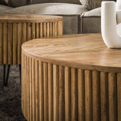Giga Meubel - Salontafel Wave Rond Mango Naturel Set van 2 Bruin