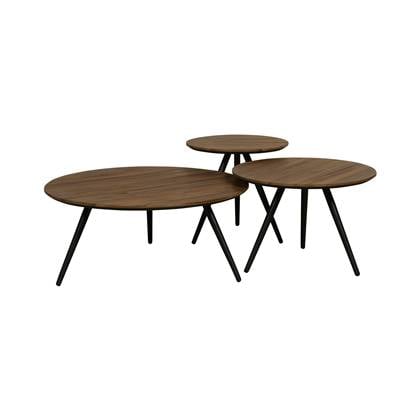 Woonexpress Salontafel Saint Flour - Set 3 Stuks - Teakhout - Bruin - 70x30x70 / 50x34x50 / 40x38x40 cm (BxHxD) - Gerecycled Hout - Zwarte Poten