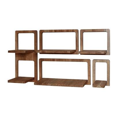 Hoyz Collection  Wandschap Curvy - Massief Acacia Naturel - Set van 5