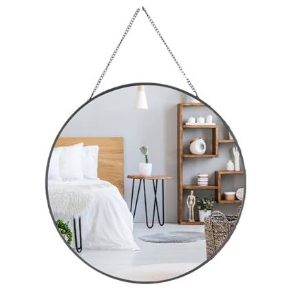 MISOU Spiegel Rond Glas met Ophangketting Modern Zwart 29 cm Glas W...