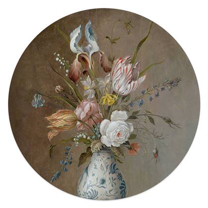 Glasschilderij Kunst Stilleven vaas met bloemen Ø 50 cm - Reinders