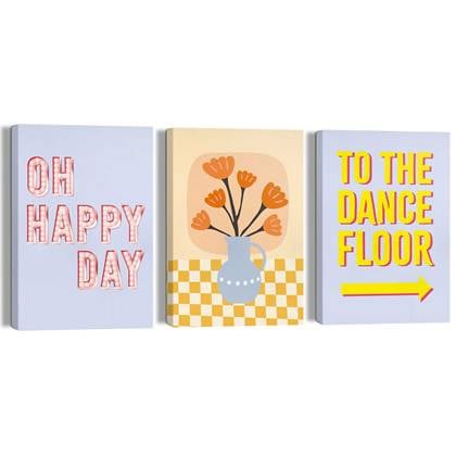 Giclee on Canvas Schilderijen set Teksten Happy on the Dancefloor 30x20 cm