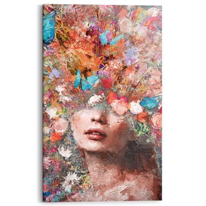 Schilderij Mensen Lady Flowers 118x70 cm Hout