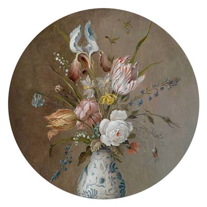 Glasschilderij Kunst Stilleven vaas met bloemen Ø 70 cm - Reinders