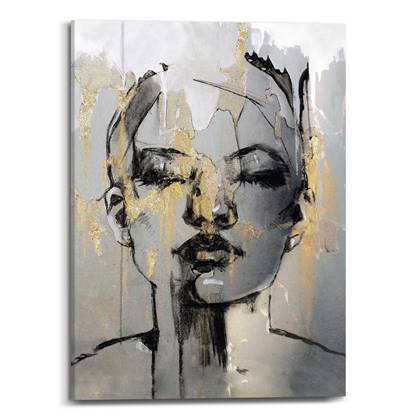 Schilderij Abstract Golden Face 70x50 cm Canvas - Reinders