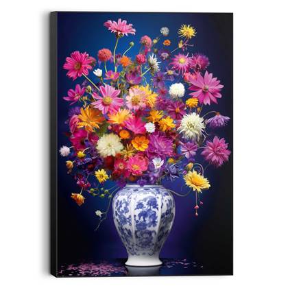 Schilderij - Delft Bloemen - 90x60 cm Hout