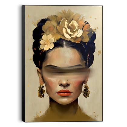 Schilderij - Frida in oker - 90x60 cm Hout