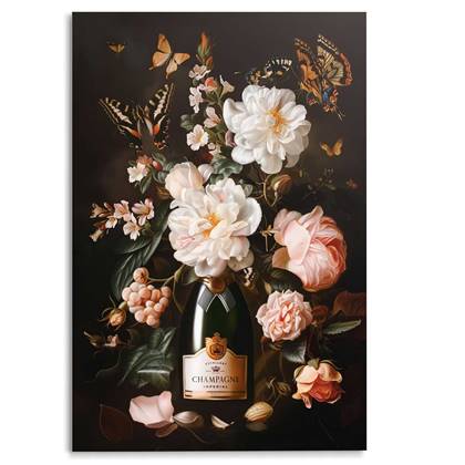 Glasschilderij Champagne Flowers 116x78 cm