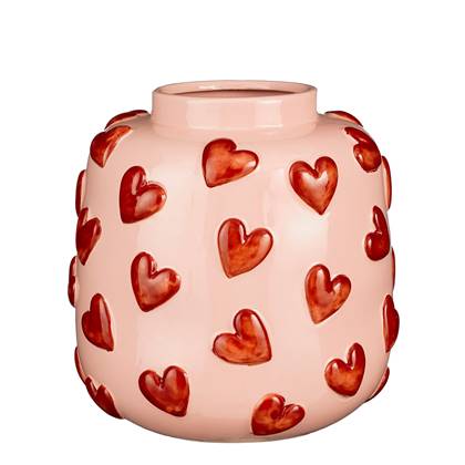 Mica Decorations Vaas Hearts - 28.5x28.5x28 cm - Keramiek - Roze