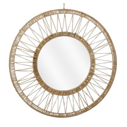 Mica Decorations Ludy Wandspiegel - H5 x Ø70 cm - Jute - Licht Bruin