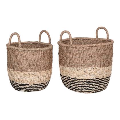 Hioshop Lima mand set van 2 stuks. zeegras naturel, bruin, zwart.