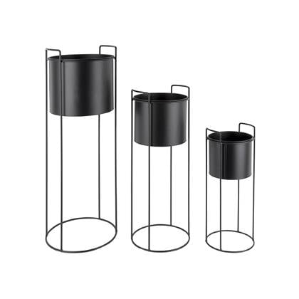 present time - Bloempot set Essence - Zwart - Rond - 80x28cm & 28x23cm & 50x19cm