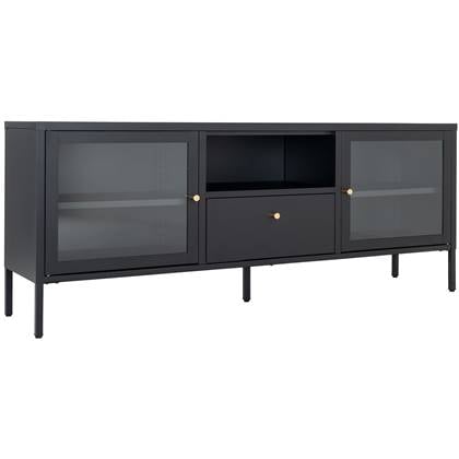 House Nordic Dalby Zwart | Glas TV Meubel 2-Deuren 1-Lade