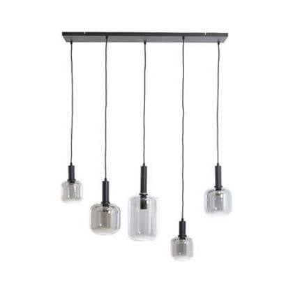Light&living Hanglamp 5L 110x22x32 cm LEKAR +smoke glas Zwart