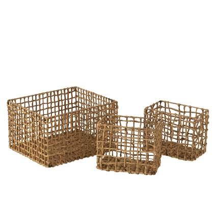 J-Line D-  - Set Van 3 Manden Rooster Waterhyacint Natuur - 39x33x23cm