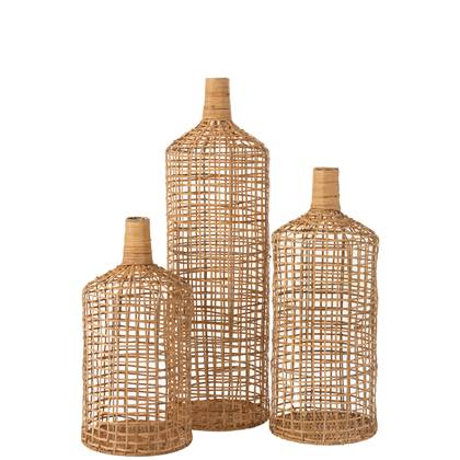 J-Line - Set Van 3 Vaas Decoratie Bamboe Naturel - 25x25x80cm Bruin