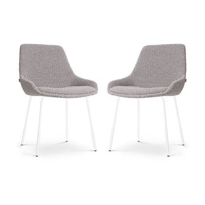 Nolon Nora-Isa Eetkamerstoelen Set van 2 Bouclé Taupe - Stof - Wit Onderstel - Design - Scandinavisch - Comfortabel