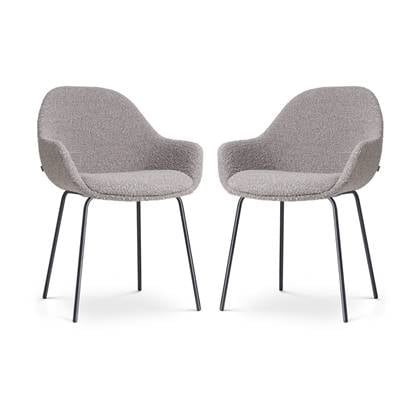 Nolon Nora-Mae Eetkamerstoelen Set van 2 Bouclé Taupe - met Armleuning - Stof - Zwart Onderstel - Design - Scandinavisch - Comfortabel