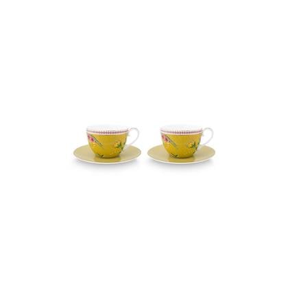 Pip Studio La Majorelle Kop en Schotel - Servies - Set van 2 kopjes en schoteltjes - Geel - 280ml