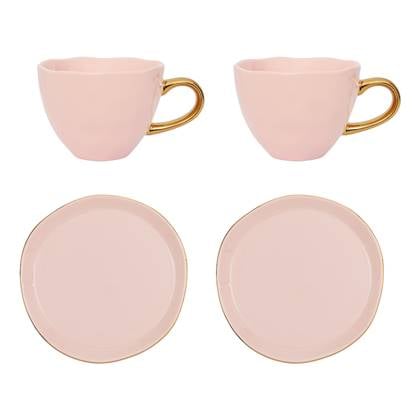 Urban Nature Culture Good Morning Kop Cappuccino/Tea And Bord Old Pink - Set Of 4 - In Geschenkverpakking