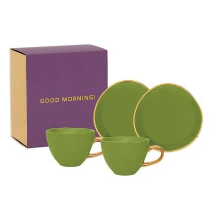 Urban Nature Culture Good Morning Kop & Schotel Evergreen - Set Of 4 - In Geschenkverpakking