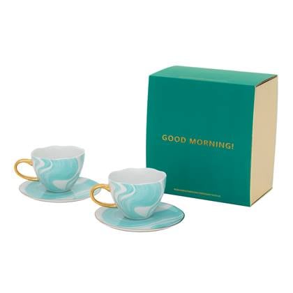 Urban Nature Culture Good Morning Kop & Schotel Emerald Green - Set Of 4 - In Geschenkverpakking