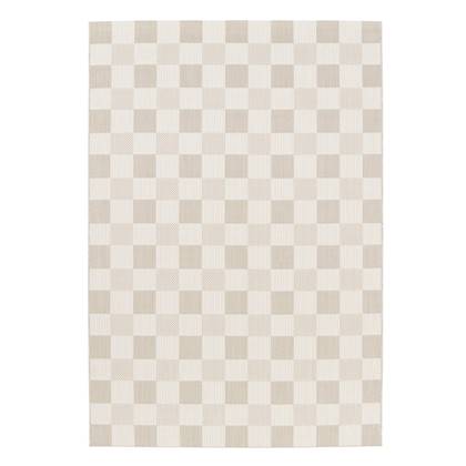 sweeek - Tapijt voor binnen en buiten, beige geblokt patroon, gerecycled polyester