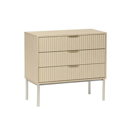 sweeek - Commode van champagnekleurig metaal met gegroefd houteffect, 3 laden