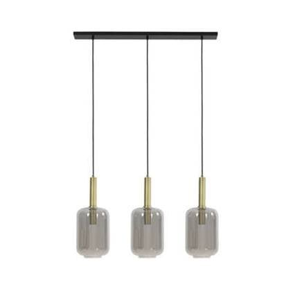 Light&living Hanglamp 3L 100x22x32 cm LEKAR antiek +smoke glas Brons