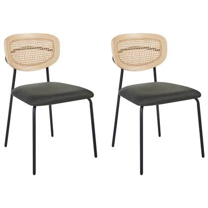 Beliani - MAYETTA - Eetkamerstoel set van 2 - Donkergroen - Polyester Beige
