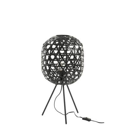 J-Line - Tafellamp Tripod Rond Bamboe|metaal Zwart - 29x29x59.5cm
