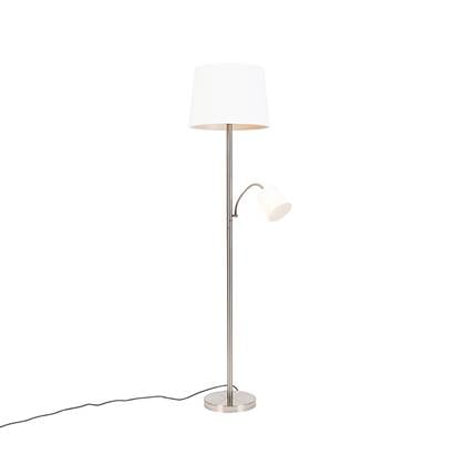 QAZQA Smart vloerlamp staal met witte kap incl. Wifi A60 en E14 - afbeelding
