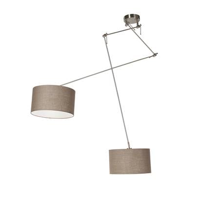 QAZQA Smart hanglamp staal met kap 35 cm taupe incl. 2 Wifi A60 - Blitz